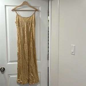 Vintage 100% silk gold floral slip dress or nightgown